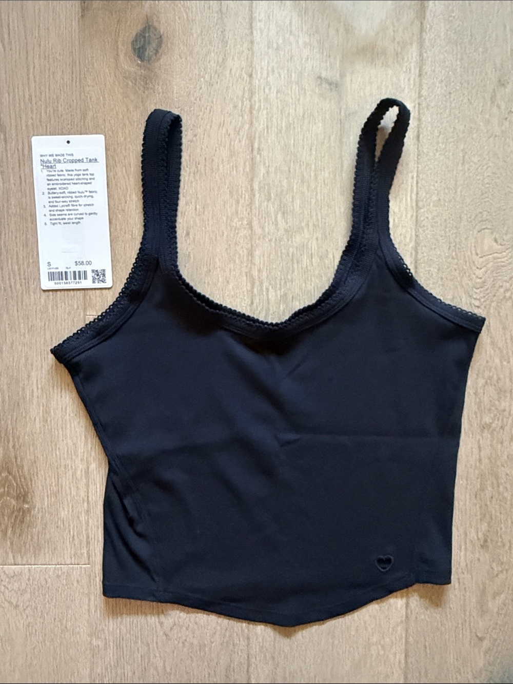 EUC nulu rib cropped tank *heart size small black lululemon